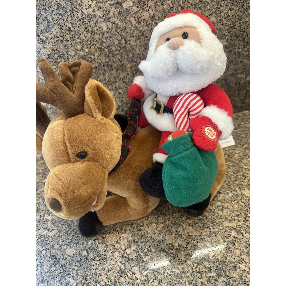 VTG Avon Animated Santa On Reindeer Plush Holiday Christmas Battery Operated Toy